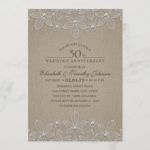 30th Wedding Anniversary Party Rustic Pearl Lace Invitation