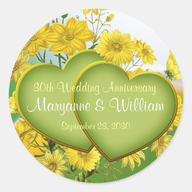 30th Wedding Anniversary Party Wildflowers Classic Round Sticker (Front)
