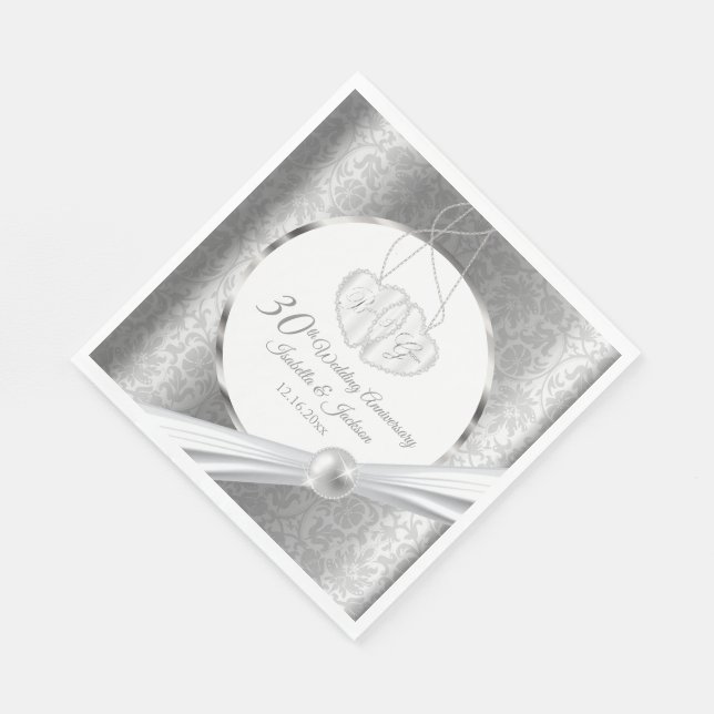 30th Wedding Anniversary - Pearl and Silver Napkin (Corner)