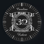 30th wedding anniversary pearl crest large clock<br><div class="desc">A romantic design to celebrate your 30th year of marriage. If you would like any help customising this design please contact me, their is an ask this designer button, just below this text. This thirtieth, 30 years wedding anniversary crest has the text pearl as that is the traditional gift for...</div>