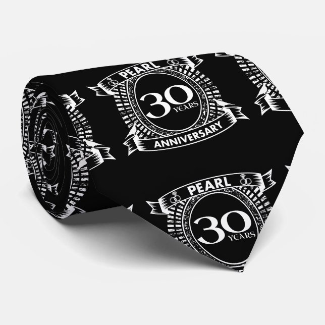 30th wedding anniversary pearl crest tie (Rolled)