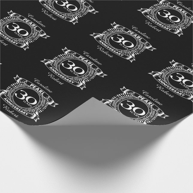 30th wedding anniversary pearl crest wrapping paper (Corner)