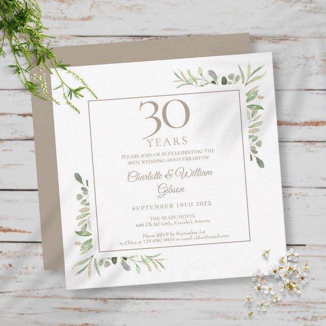 30th Wedding Anniversary Pearl Greenery Floral Invitation (Creator Uploaded)