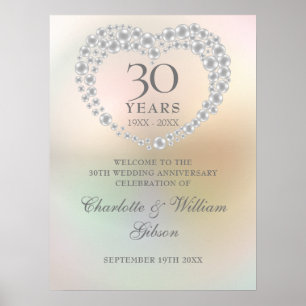 30th Wedding Anniversary Pearl Heart Welcome Sign