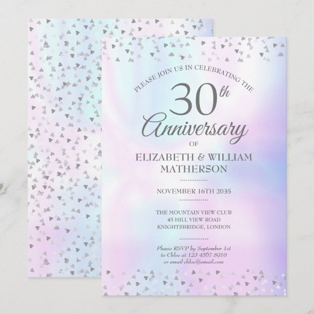 30th Wedding Anniversary Pearl Hearts Confetti  Invitation (Front/Back)