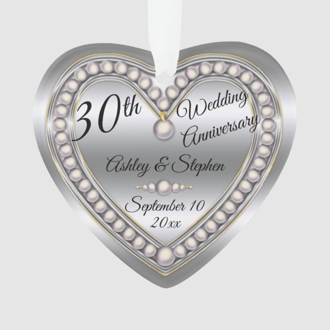 30th Wedding Anniversary Pearl Photo Keepsake Ornament (Front)