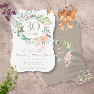 30th Wedding Anniversary Pearl Roses Floral Invitation