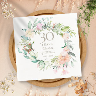 30th Wedding Anniversary Pearl Roses Garland Napkin