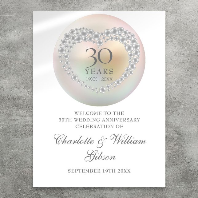 30th Wedding Anniversary Pearl Welcome Sign (30th Wedding Anniversary Pearl Welcome Sign)