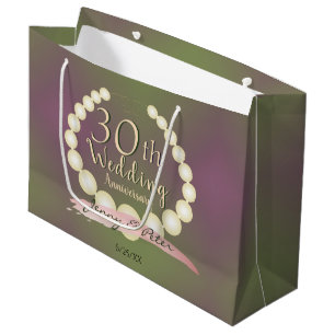 30th Wedding Anniversary Pearls on Plum Moss Lrg. Large Gift Bag