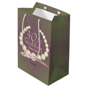 30th Wedding Anniversary Pearls on Plum Moss Medium Gift Bag