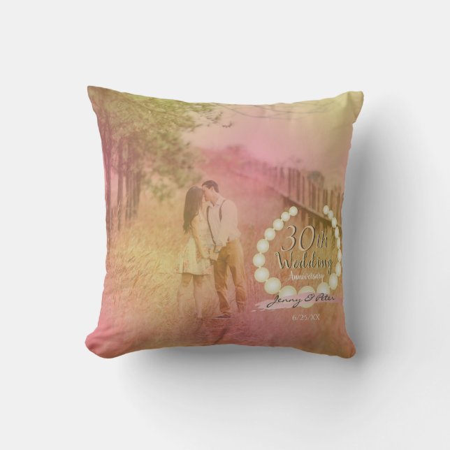 30th Wedding Anniversary Photo Pearl Emblem Cushion (Front)