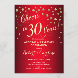 30th Wedding Anniversary - Red & Gold Invitation