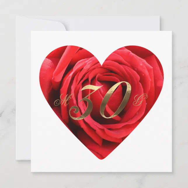 30th Wedding Anniversary Red Roses Heart Elegant Invitation | Zazzle