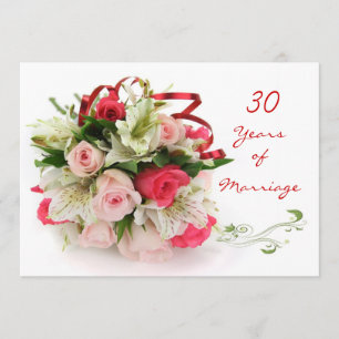 30th Wedding Anniversary.  Roses and lilies Invitation