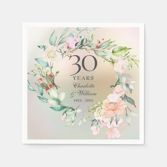 30th Wedding Anniversary Roses Garland Pearl Napkin (Front)