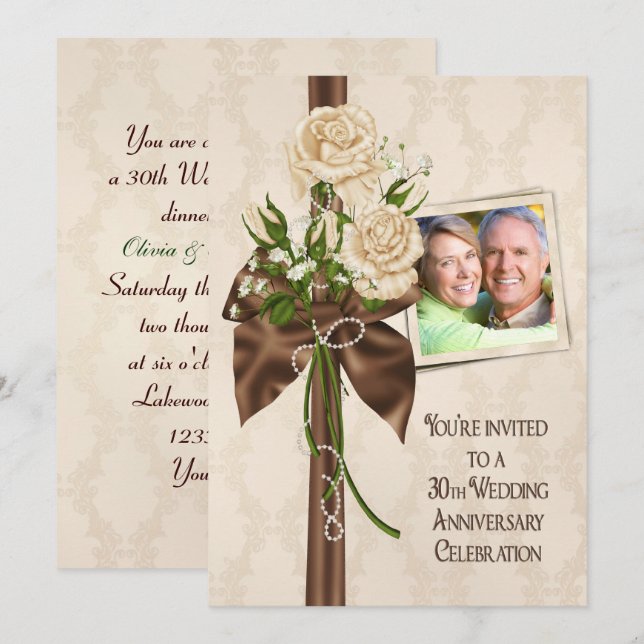 30th Wedding Anniversary Roses Invitation (Front/Back)