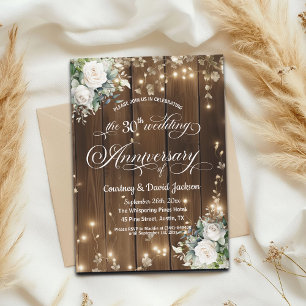 30th Wedding Anniversary Rustic String Lights  Invitation