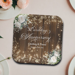 30th Wedding Anniversary Rustic String Lights  Paper Plate
