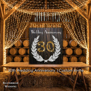 30th Wedding Anniversary Rustic Wood & Gold Invitation