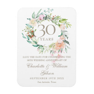 30th Wedding Anniversary Save the Date Floral Magnet