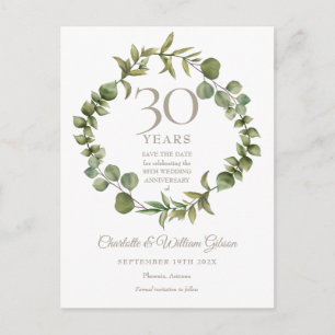 30th Wedding Anniversary Save the Date Greenery Announcement Postcard