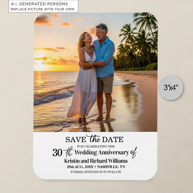 30th Wedding Anniversary Save the Date Photo Magnet (Creator Uploaded)