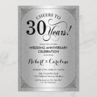 30th Wedding Anniversary - Silver Black Damask