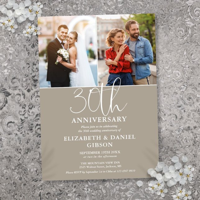 30th Wedding Anniversary Then And Now 2 Photo Invitation (30th Wedding Anniversary Then And Now 2 Photo Invitation)