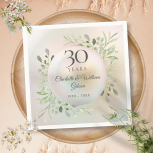 30th Wedding Anniversary Watercolor Greenery Pearl Napkin