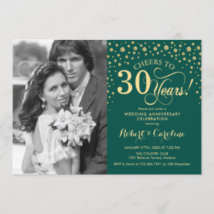 30th Wedding Anniversary with Photo - Green Gold Invitation