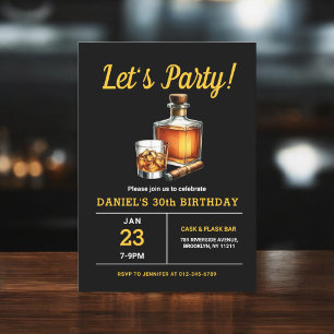 30th Whiskey Cigar Bourbon Birthday Party Invitation