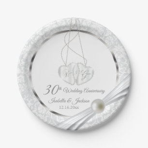 30th  White Pearl Wedding Anniversary Design Paper Plate