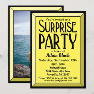 30th Yellow Art Deco Photo Birthday Surprise Party Invitation