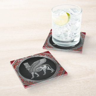 [310] Assyrian Winged Bull - Silver Lamassu Glass Coaster