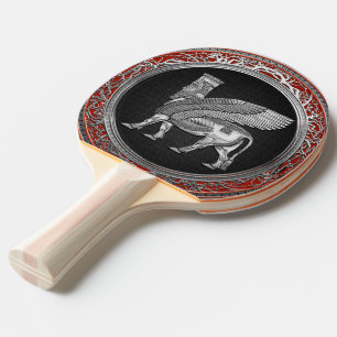 [310] Assyrian Winged Bull - Silver Lamassu Ping Pong Paddle