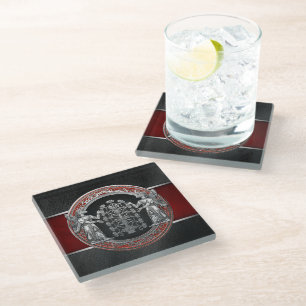 [310] Two Silver Ninurtas with Tree of Life Glass Coaster