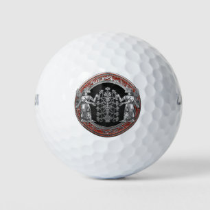 [310] Two Silver Ninurtas with Tree of Life Golf Balls