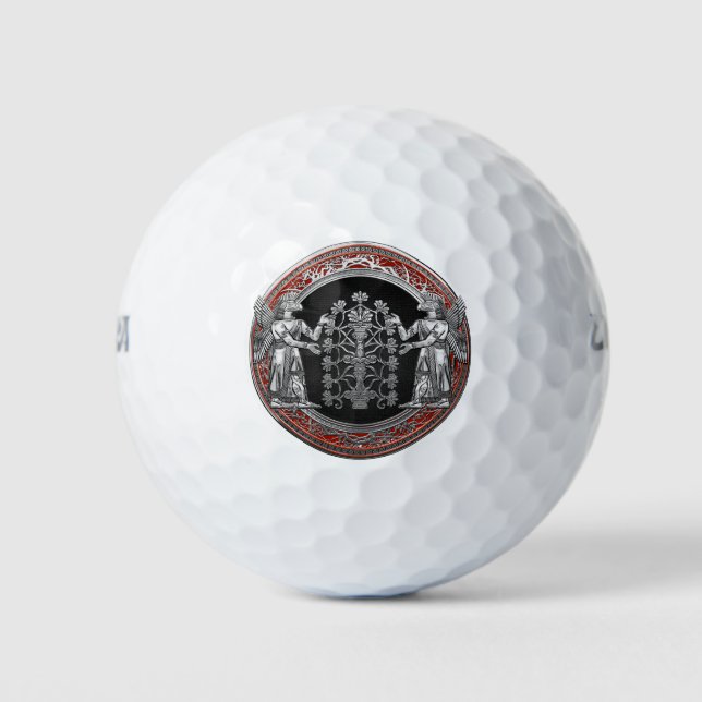[310] Two Silver Ninurtas with Tree of Life Golf Balls (Front)