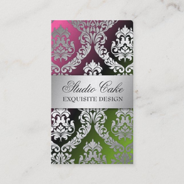 311 Alonnah Damask Lollipop Liquorice Metallic Business Card (Front)