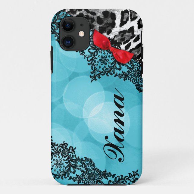 311 Aqua Red Leopard Dream in Lights Lace faux bow Case-Mate iPhone Case (Back)