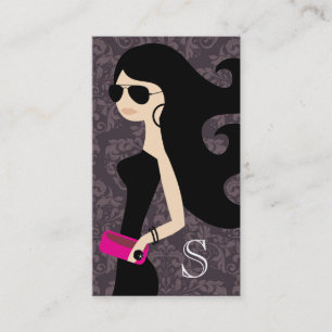 311 Aviator Fashionista Brunette Hot Pink Damask Business Card