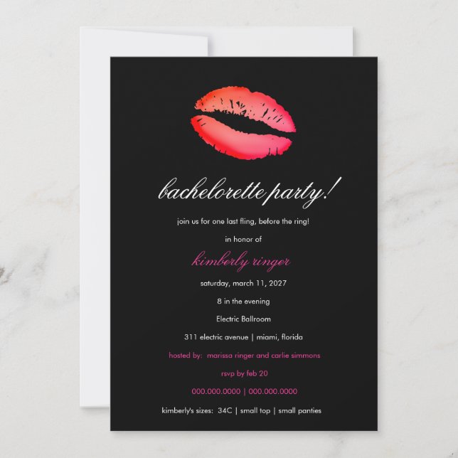 311-Bachelorette / Lingerie Party Invite RED (Front)