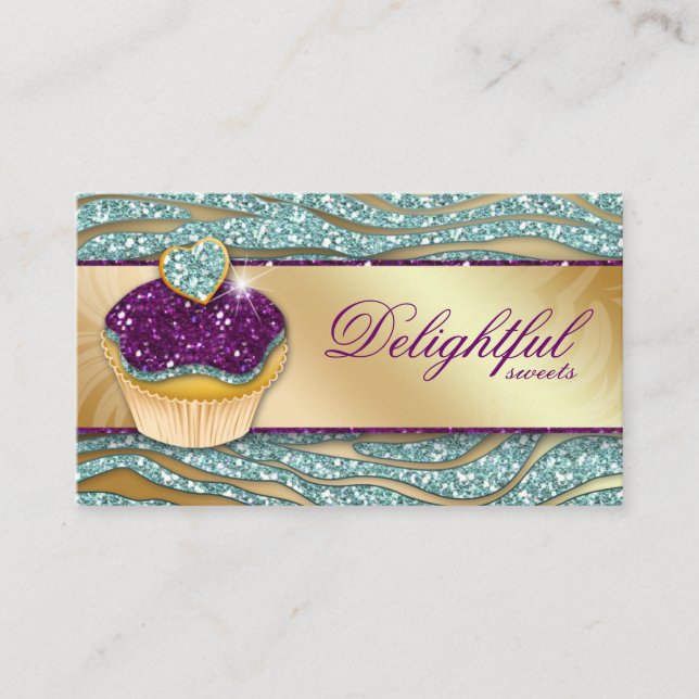 311 Bakery Business Card Zebra Cupcake Sparkle Tea (Front)