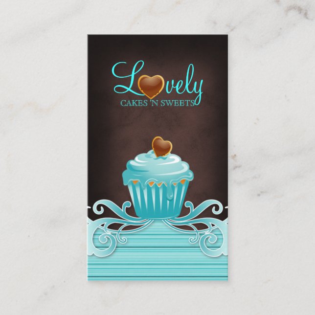 311 Bakery cupcake chocolate blue swirls brown Business Card (Front)