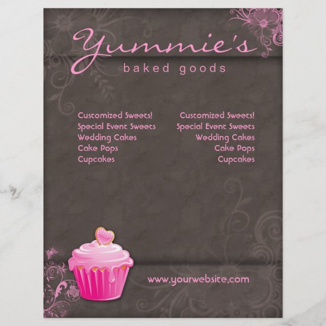 311 Bakery Flyer Cupcake Pink Floral Heart Brown (Front)