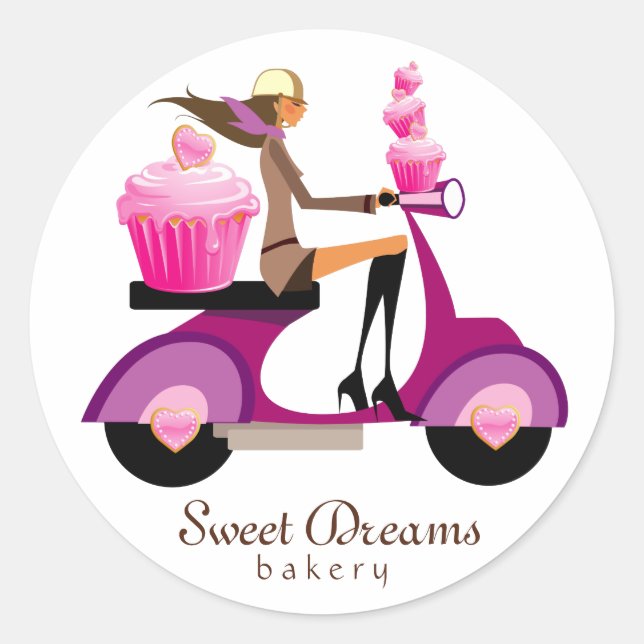 311 Bakery Stickers Pink Cupcake Scooter Girl (Front)