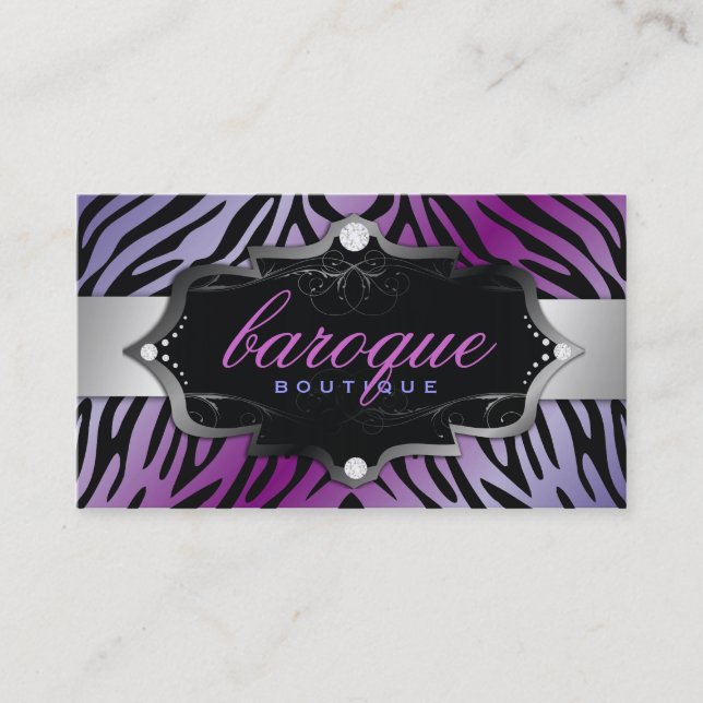 311 Baroque Boutique Purple Flirt Zebra Business Card (Front)