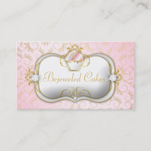 311 Bejeweled Cakes Pink Gold Damask Business Card