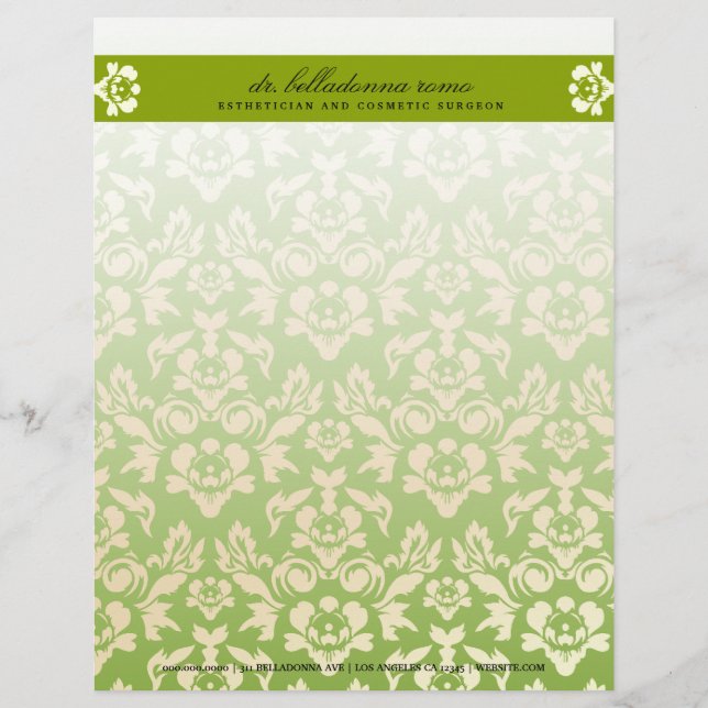 311-Belladonna Damask Lime Letterhead Design (Front)